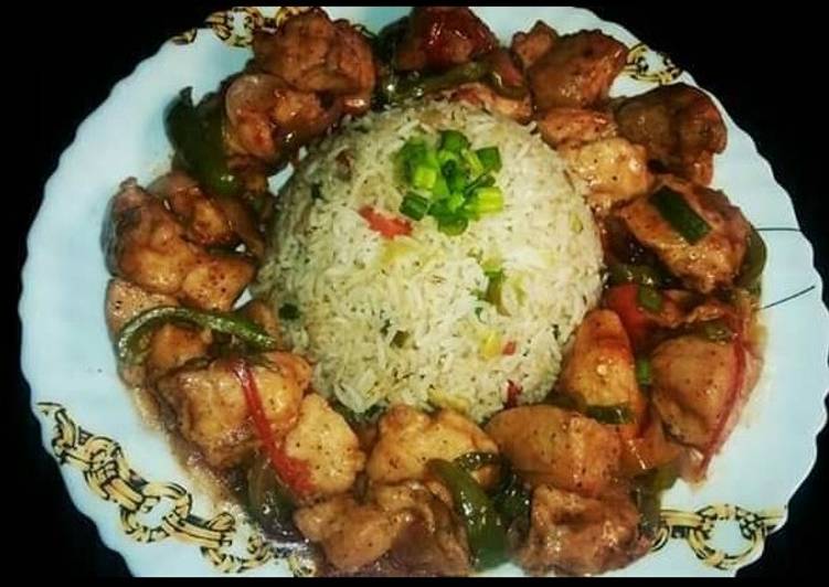 Easiest Way to Make Quick Black pepper Chicken With Fried Rice😋🍲
