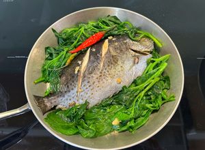 Hình của món Cá Dìa Hấp Rau Mồng Tơi.