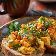 A picture of Masala Egg Bhuna Toast.