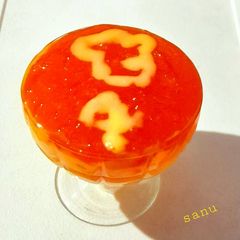 A picture of Orange Jelly with Vanilla Custard.