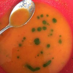 Ridiculously quick and easy tomato soup with basil oil A picture of Ridiculously quick and easy tomato soup with basil oil.