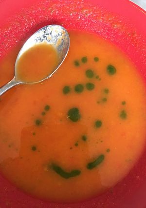 A picture of Ridiculously quick and easy tomato soup with basil oil.
