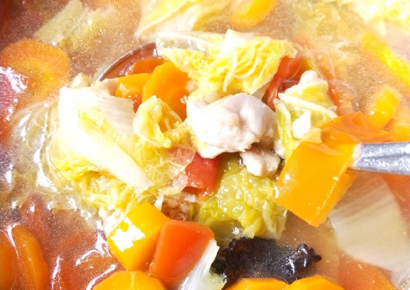 Sop Ayam bahan sederhana, full Sayur