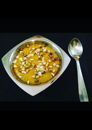 A picture of Badam Halwa (Almond halwa Indian dessert).