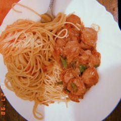 A picture of Fried Supagetti with smokies#authormarathon.