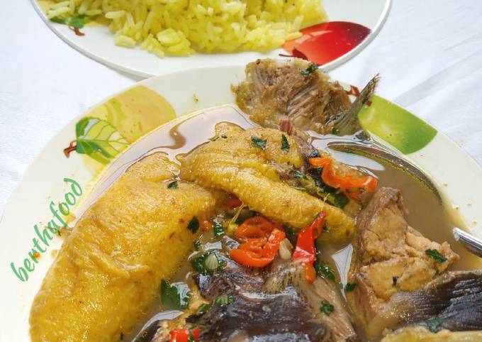 Tumeric and mustard seed rice served with cat fish pepper soup Recipe by Bertha Onyekachi Cookpad