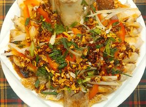 Hình của món Cá diêu hồng hấp xì dầu.