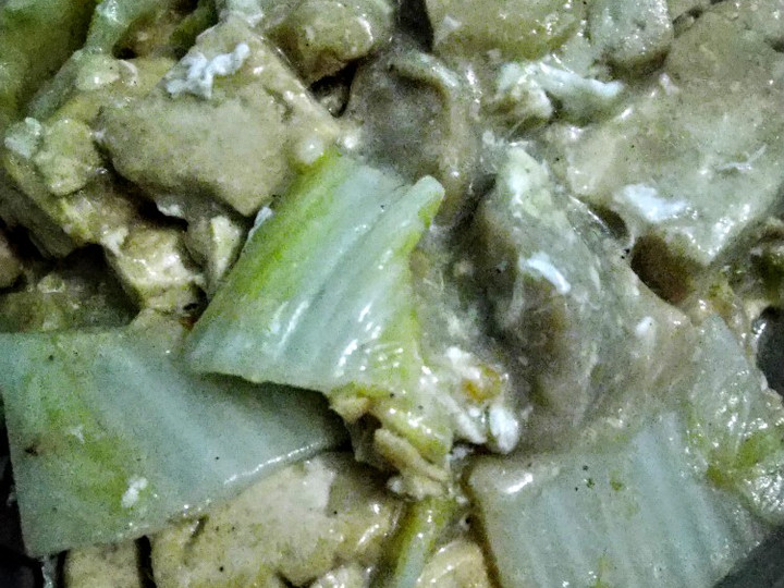 Resep Sawi putih masak tahu kuah telur (kental), Enak