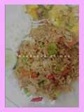 Nasi goreng barbeque sayur telor dadar