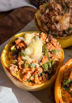 A picture of High Protein Low Carb Spaghetti Squash!.
