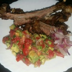 A picture of Oven Grilled Goat Meat and Guacamole #5ingredients or less.