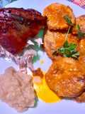 Piernas de Cochinillo asado (Tostón asado) con Salsa de manzana y Patatas a la Importancia