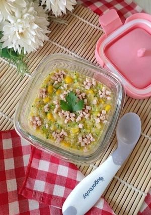 Foto resep (Menu MPASI 12+) Bubur Jagung Brokoli Ayam