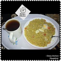 A picture of Indomie with Tea.