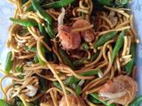 Mie gelatik campur udang, kacang panjang