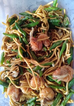 Foto resep Mie gelatik campur udang, kacang panjang