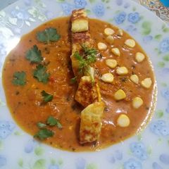 Salted paneer in a dip A picture of Salted paneer in a dip.