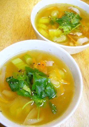 A picture of Warm and Delicious Celery and Bacon Soup.