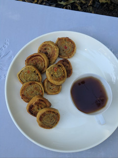 A picture of Sweet potato pinwheel with tea.