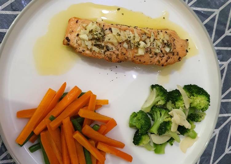 Resep Salmon steak with lemon sauce, Bikin Ngiler