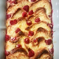 A picture of Raspberry Brioche Pudding.