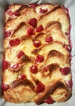 A picture of Raspberry Brioche Pudding.
