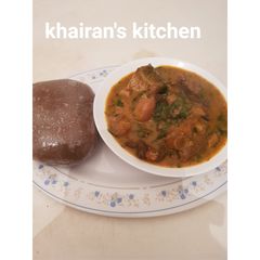 A picture of Ogbono soup and Amala.