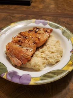 A picture of Brad's pan seared salmon with bacon cheddar polenta.