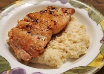 Easiest Way to Make Delicious Brads pan seared salmon with bacon cheddar polenta