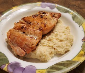 Best Recipe Brads pan seared salmon with bacon cheddar polenta Most Delicious