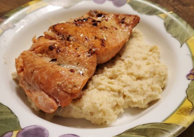 Easiest Way to Prepare Homemade Brad&#39;s pan seared salmon with bacon cheddar polenta