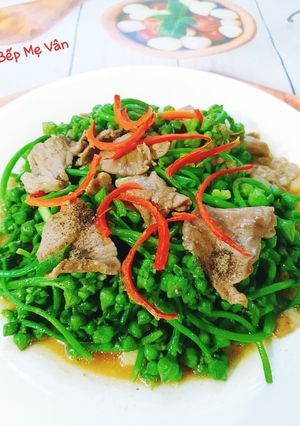 Hình của món Nụ mướp xào thịt bò.