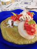Bella Italia con crema di zucchine, seppie e pomodori