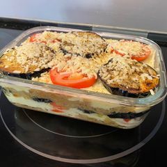 A picture of Egg Plants with Potatoes and Minced Meat.