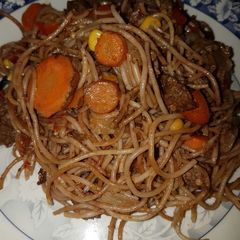 A picture of Brown spaghetti.