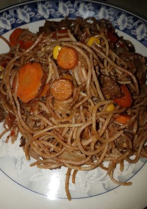A picture of Brown spaghetti.