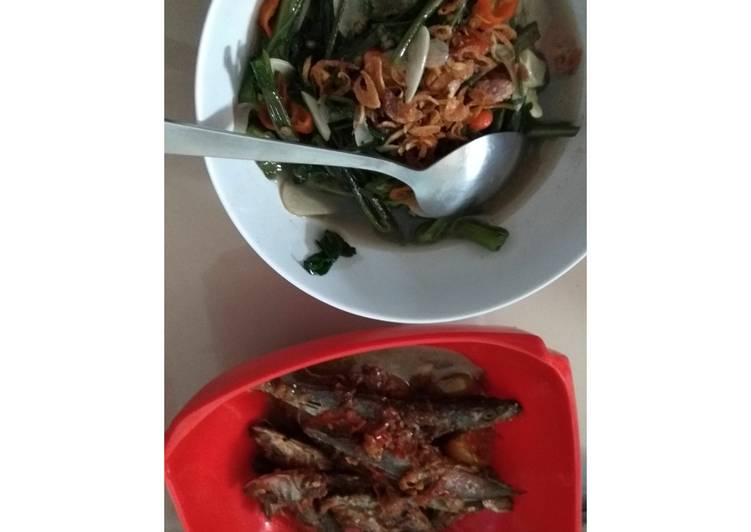 Cara mengolah Tumis kangkung vs ikan cuek (klau orang solo sbut gereh besek😅), Lezat Sekali