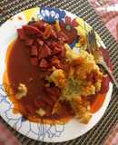 Salami guisado y mangú de plátano