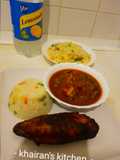 Burabusko and mushrooms stew with grilled Turkey wings