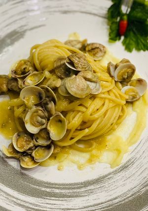 A picture of Linguine with Clams and Creamy Potato Sauce.