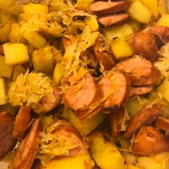 A picture of German Sauerkraut Bratwurst Hash.