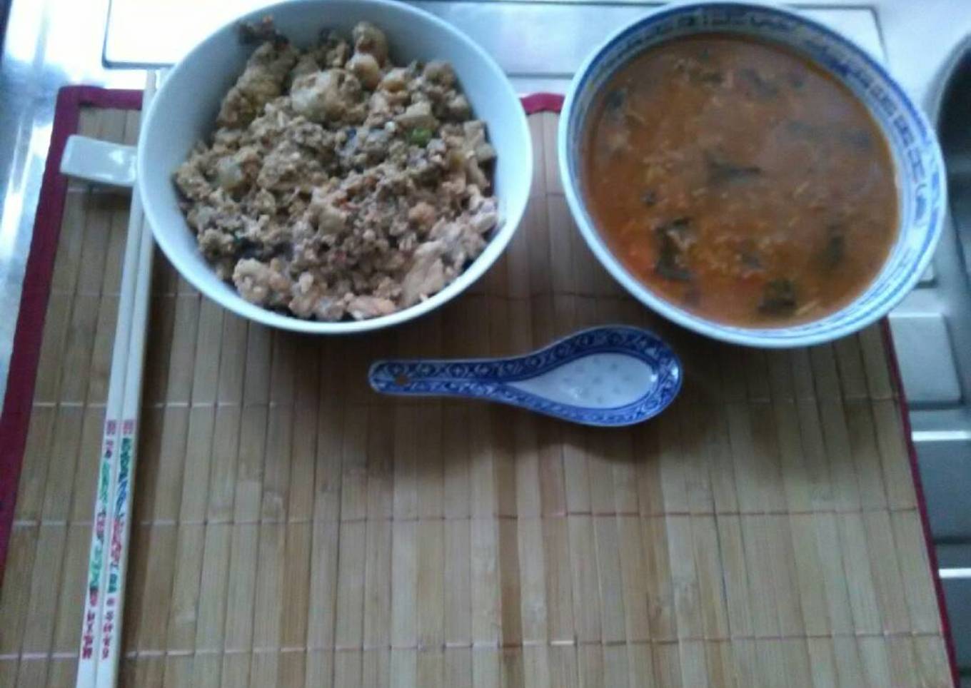 Japanese pork dice up scrambled eggs sho chiku Bai sake