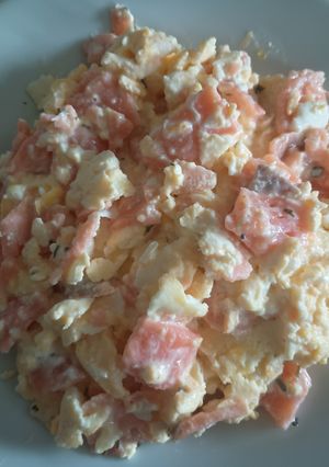 A picture of Smoked Salmon Scrambled Eggs.