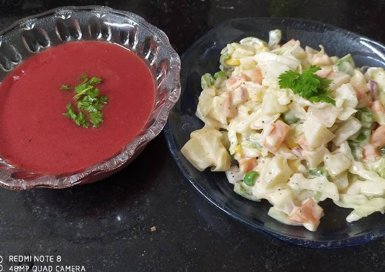 Beetroot soup with mexican salad..🥗🍲 #goldenapron3 #salad#soup