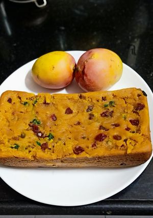 A picture of Super Sponji Suji (Rava) Mango Cake.