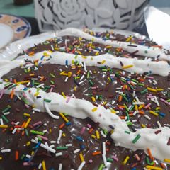A picture of Chocolate cake with ganache.