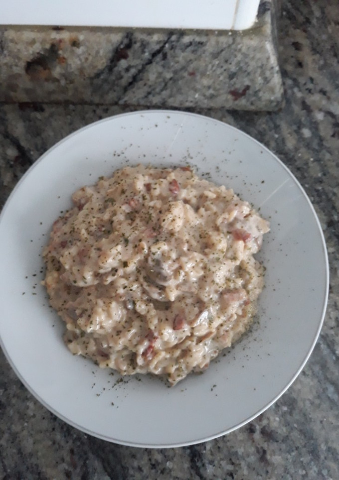 Una foto de Risotto de champiñones y bacon