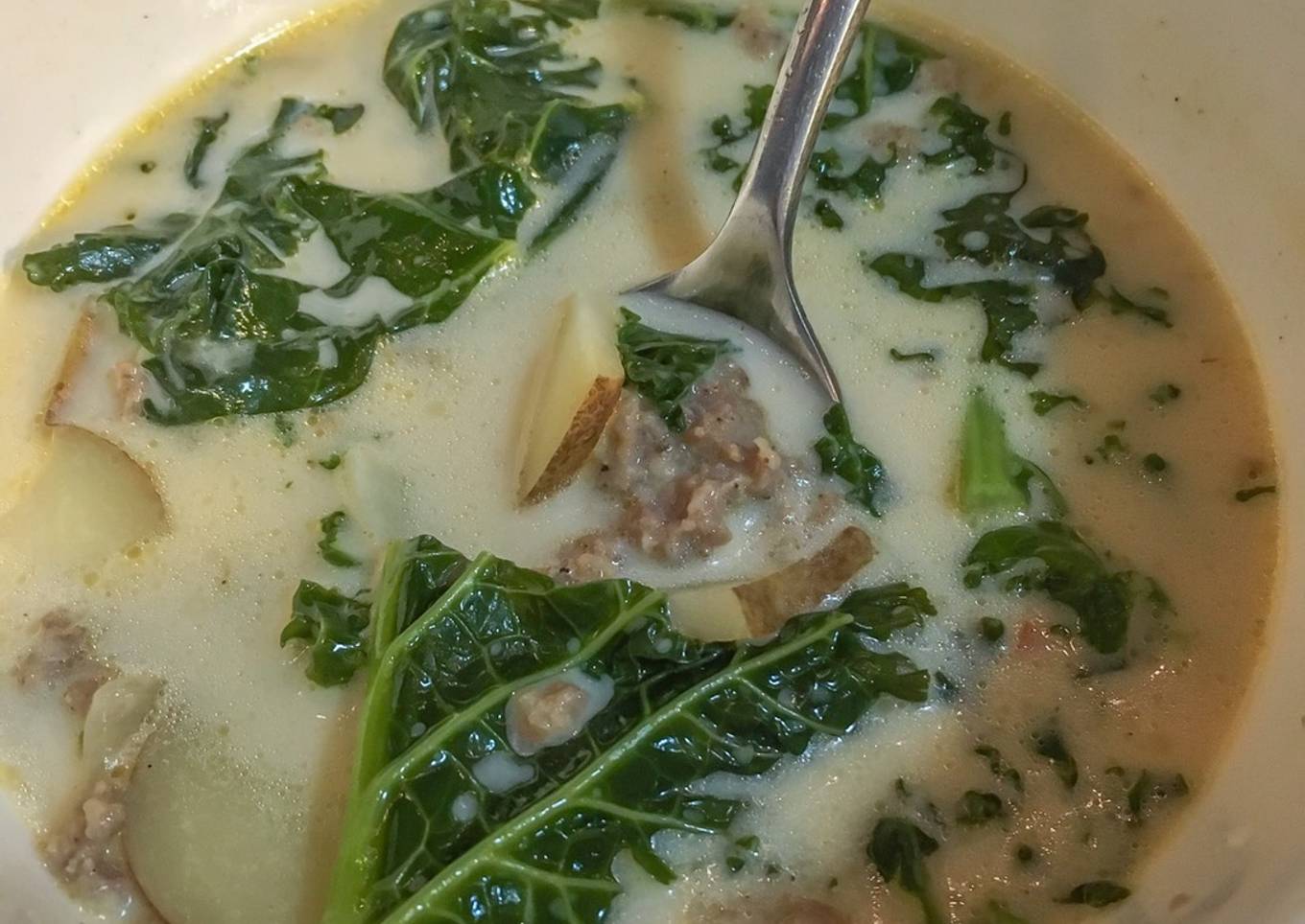 Hot soup with sausage and potatoes