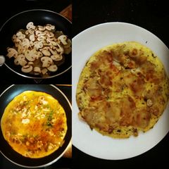 A picture of Mushroom Omelette with Sliced Potato..