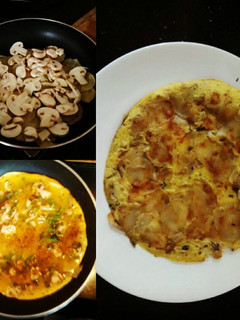 A picture of Mushroom Omelette with Sliced Potato..